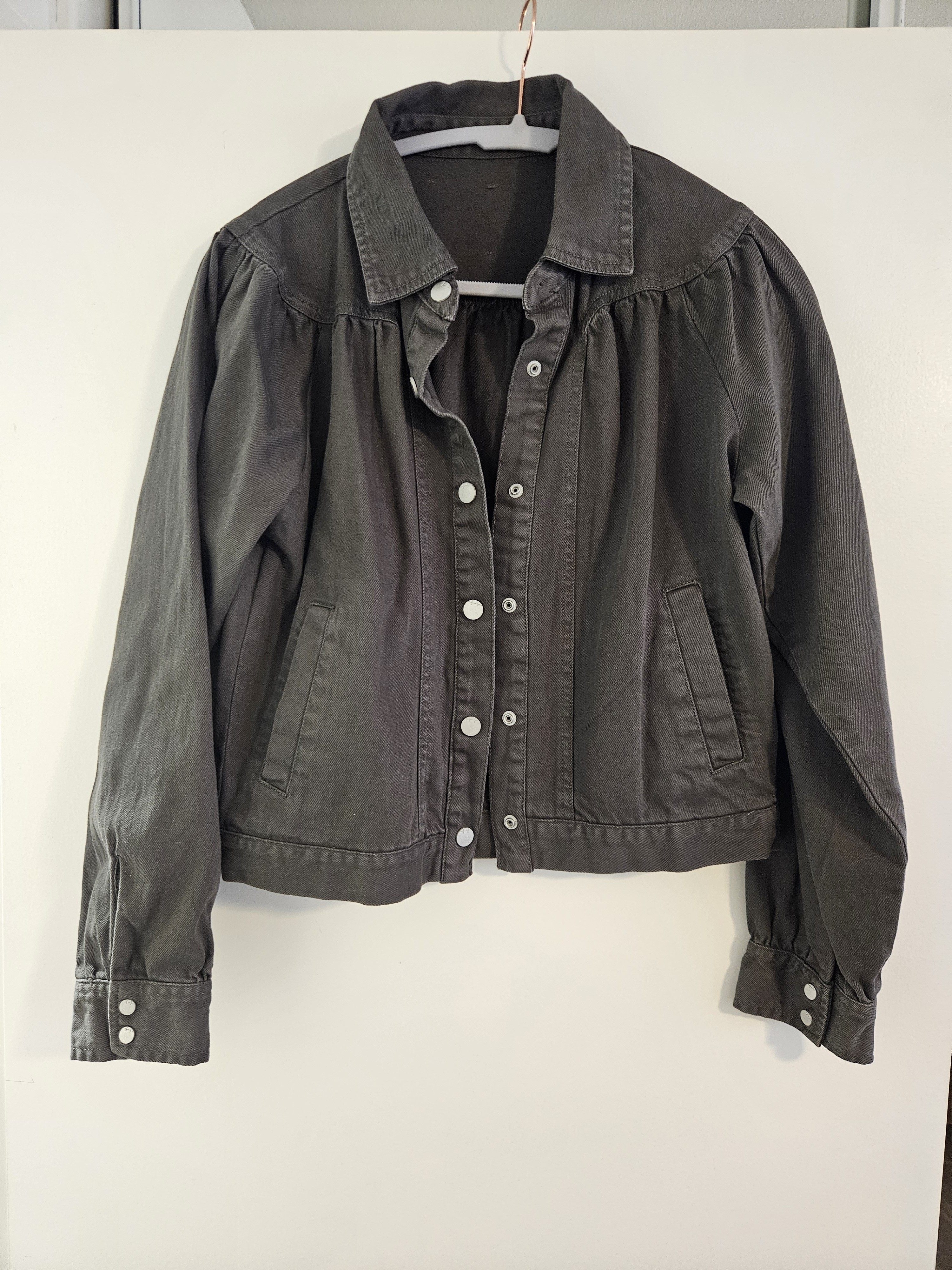 Habitual Button-Front Jean Jacket Pretty Greenish Gray Color
